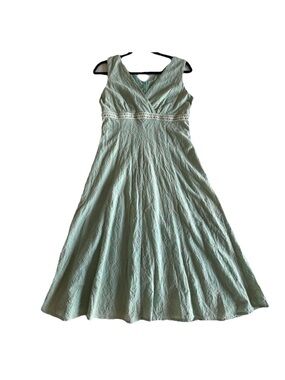 B.MOSS Dress Womens 8 Green Floral Embroidered V Neck Fit & Flare Lined Y2K Boho